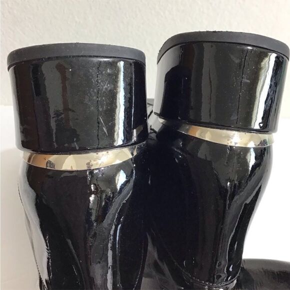 Start Weitzman Boots Black Leather Knee High Patent Leather Block Heel Size 9 - Picture 6 of 16